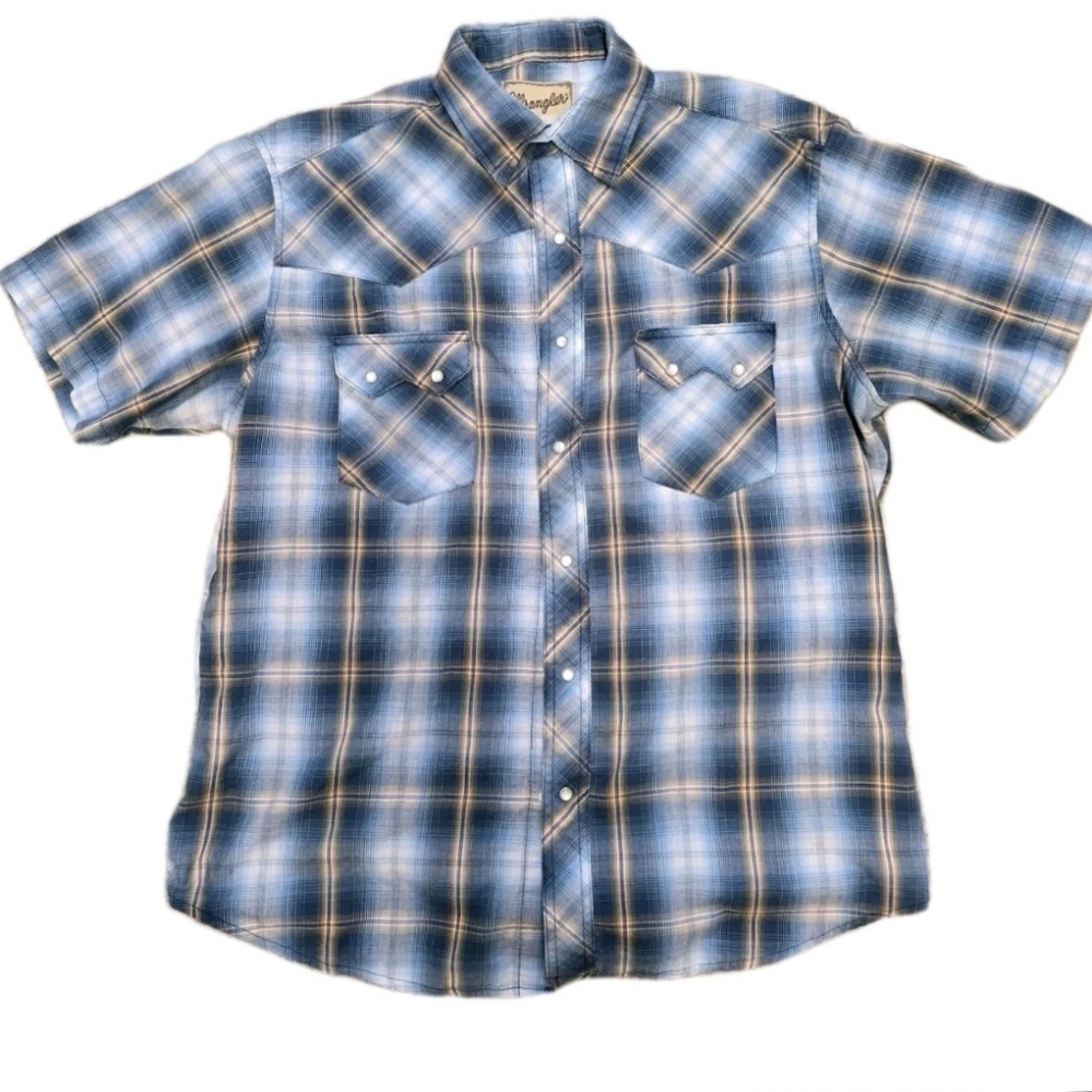 Vintage Wrangler Western Shirt Mens Blue Plaid Snap Up Large Xlarge No Tag